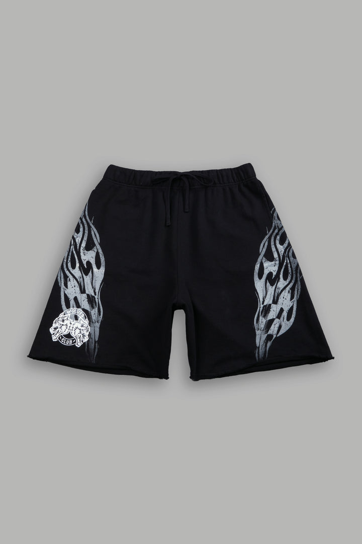 Race Inferno Grunge Oversized Raw Hem Post Lounge Sweat Shorts in Black