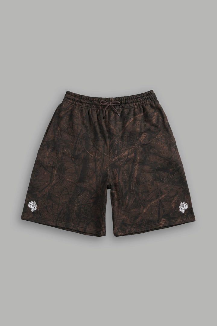 Dual Oversized Osiris Sweat Shorts in Brown Driftwood Forest Camo