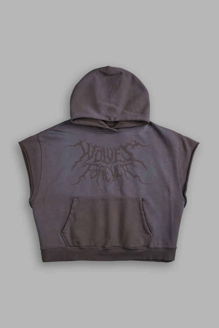Forged From Iron Grunge Gage Cap Sleeve Hoodie in Darc Brown Horizon Sun Fade