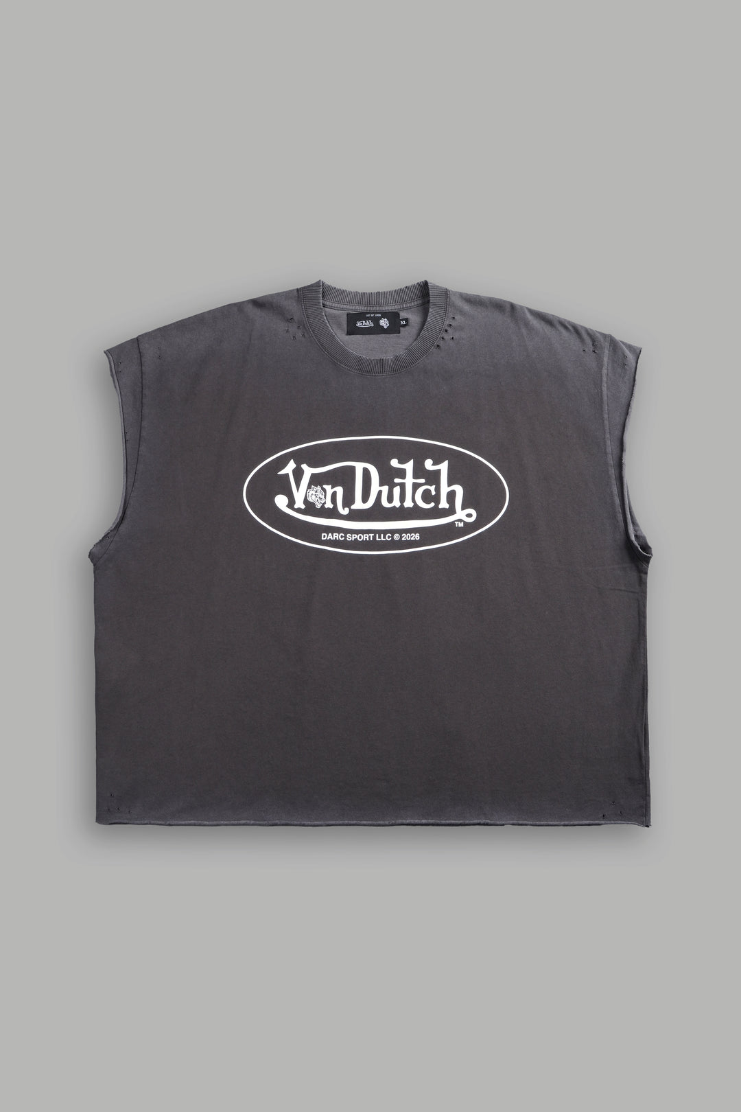 DSVD Legacy Distressed Grunge Cut-Off Mid-Length Raw Hem Tee in Wolf Gray