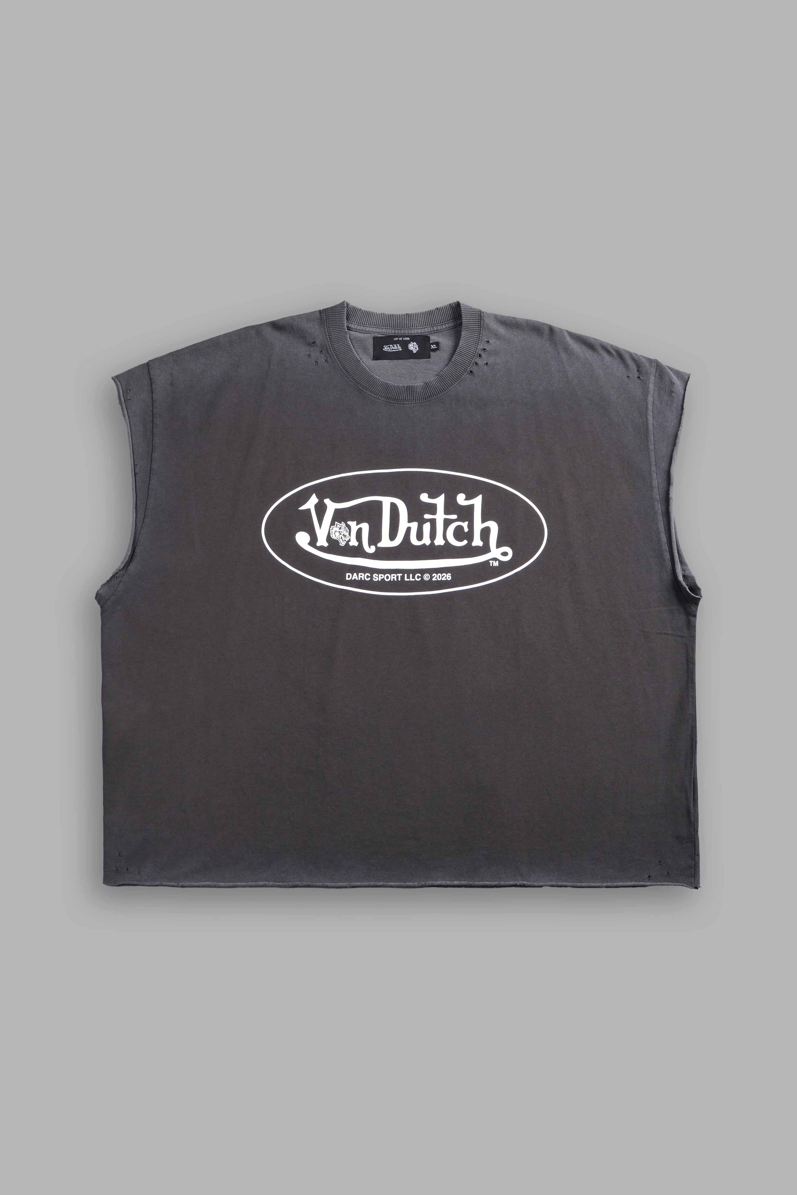 DSVD Legacy Distressed Grunge Cut-Off Mid-Length Raw Hem Tee in Wolf Gray