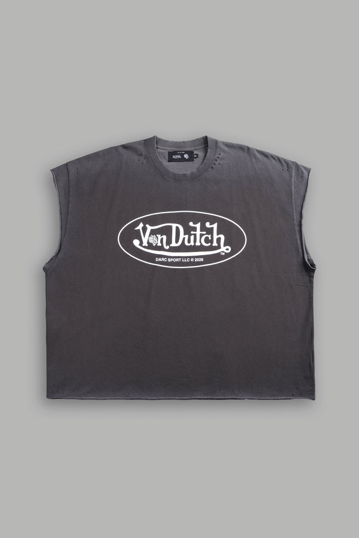 DSVD Legacy Distressed Grunge Cut-Off Mid-Length Raw Hem Tee in Wolf Gray
