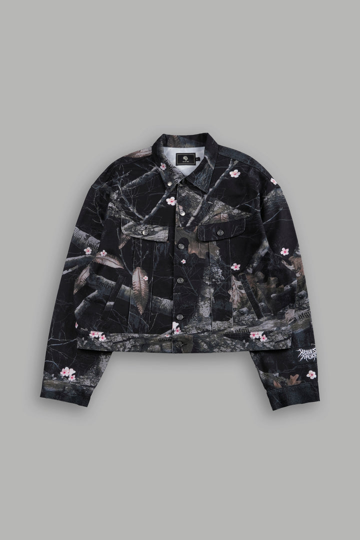 Forged From Iron Cropped American Denim Jacket in Darc Blossom Woodland Camo