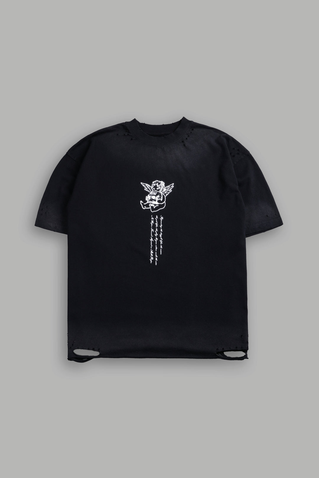 Mi Corazon Distressed Grunge Tee in Black Drift Wash