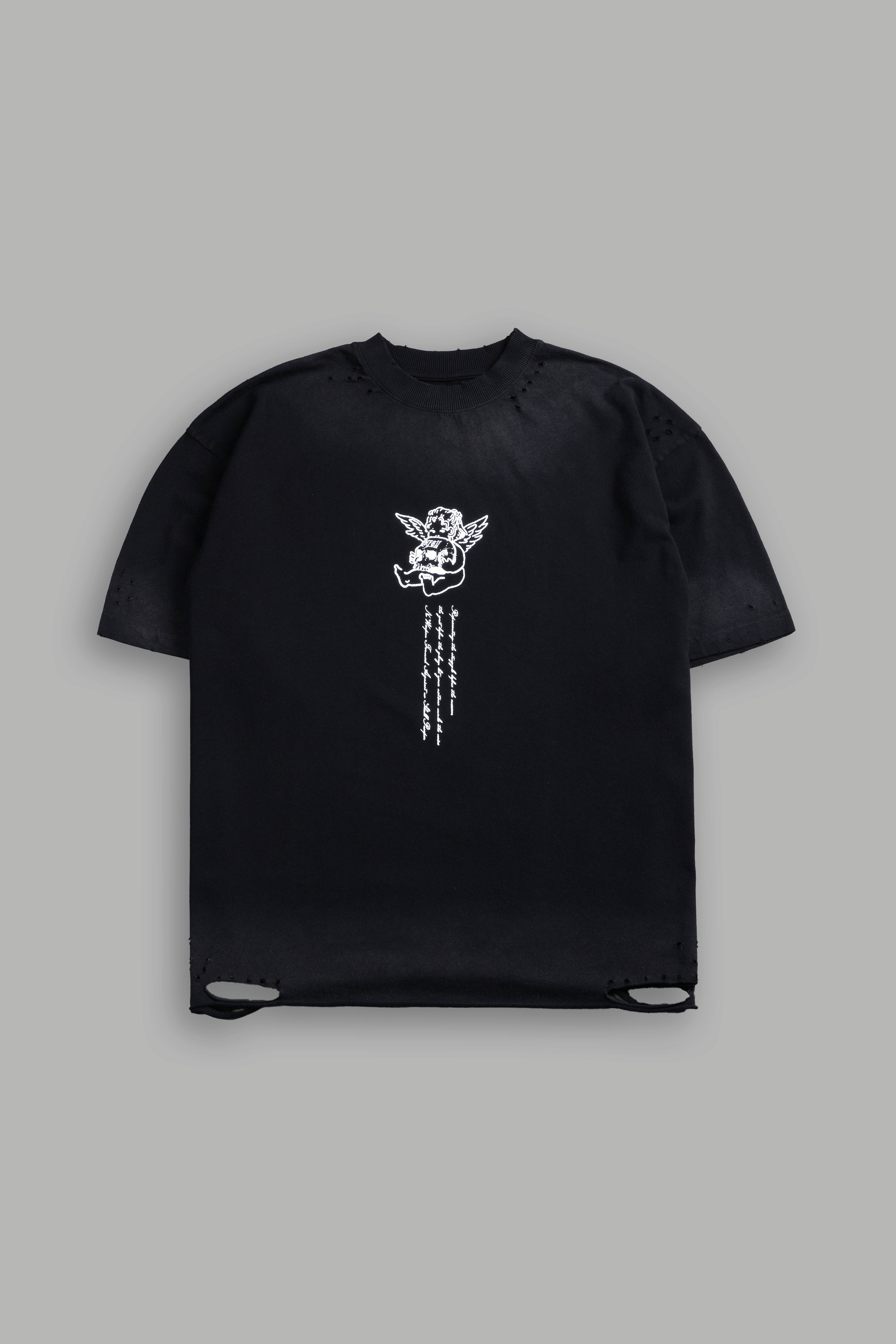 Mi Corazon Distressed Grunge Tee in Black Drift Wash