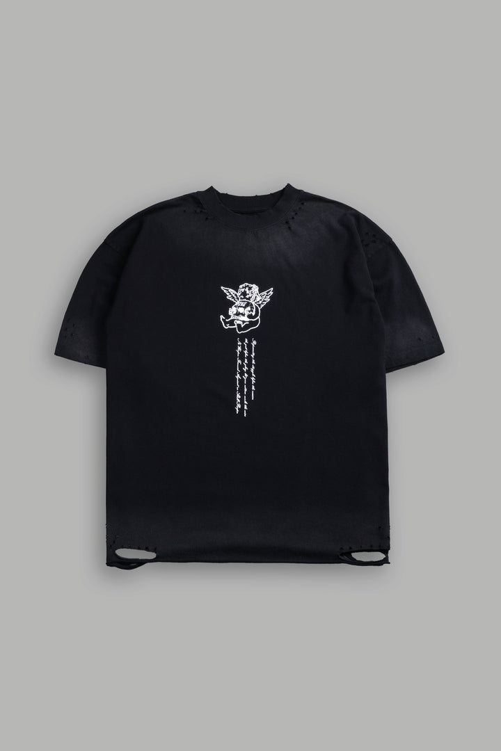 Mi Corazon Distressed Grunge Tee in Black Drift Wash