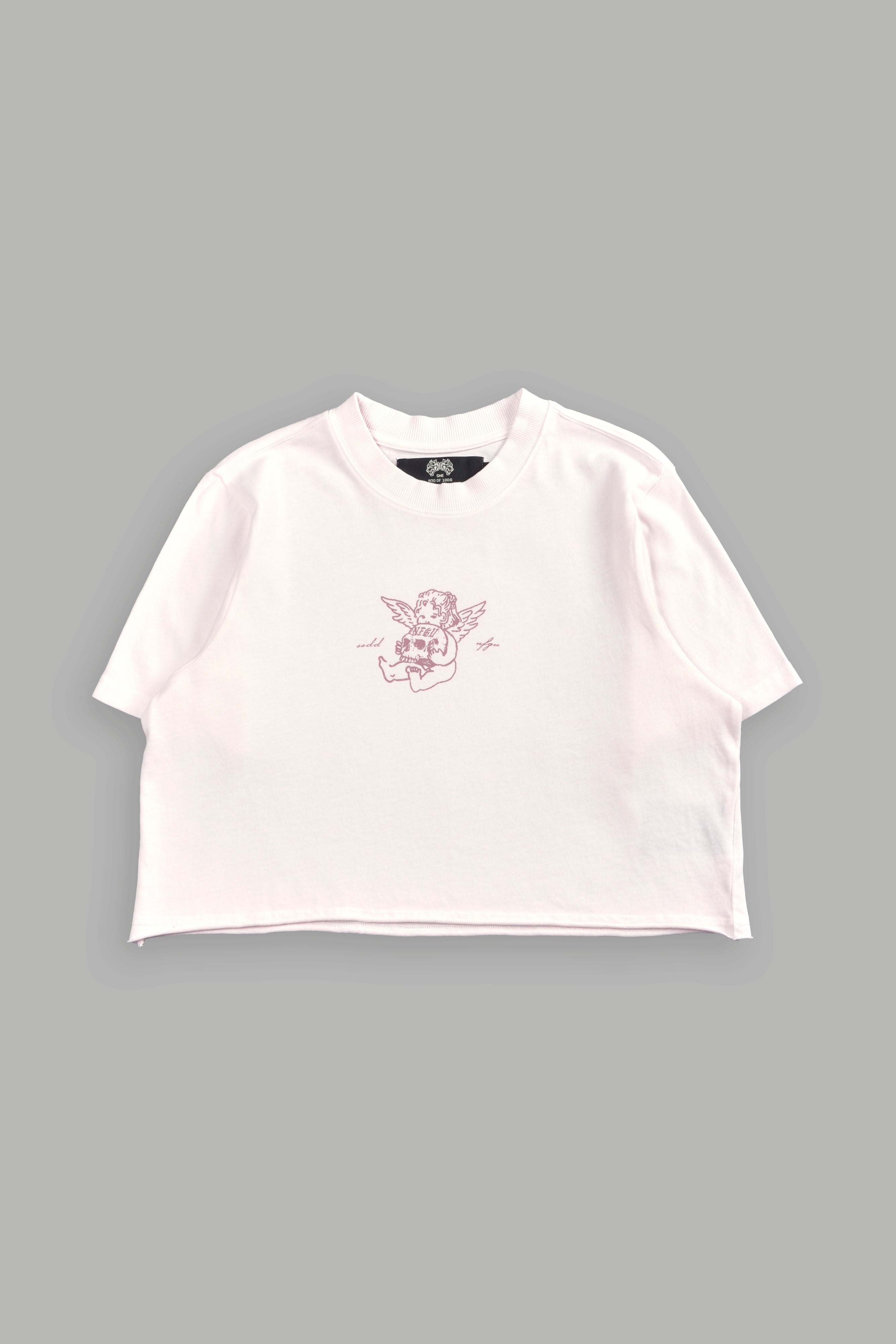 Cherub and the Skull "Premium" (Cropped) Tee in Blush Pink