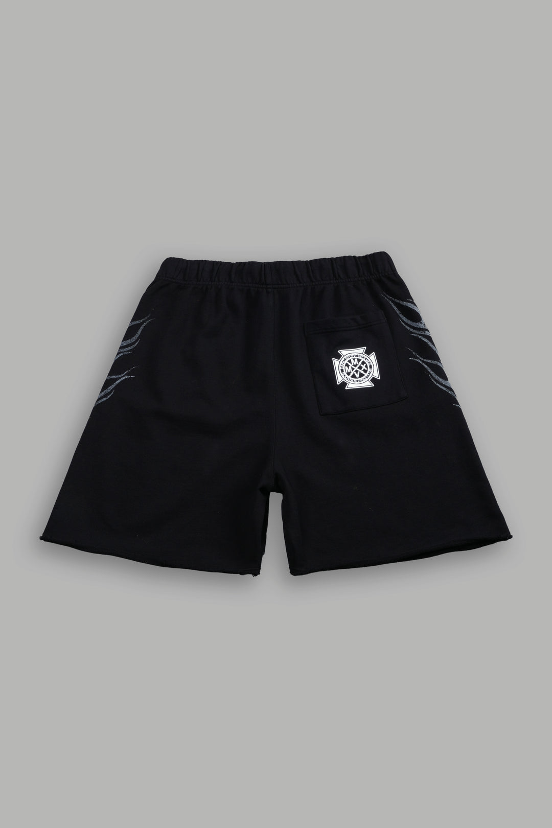 Race Inferno Grunge Oversized Raw Hem Post Lounge Sweat Shorts in Black