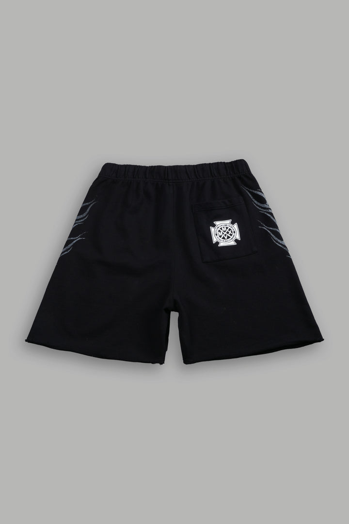 Race Inferno Grunge Oversized Raw Hem Post Lounge Sweat Shorts in Black