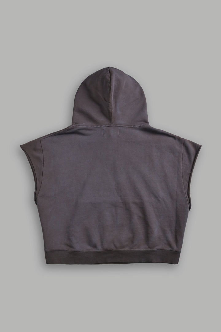 Forged From Iron Grunge Gage Cap Sleeve Hoodie in Darc Brown Horizon Sun Fade