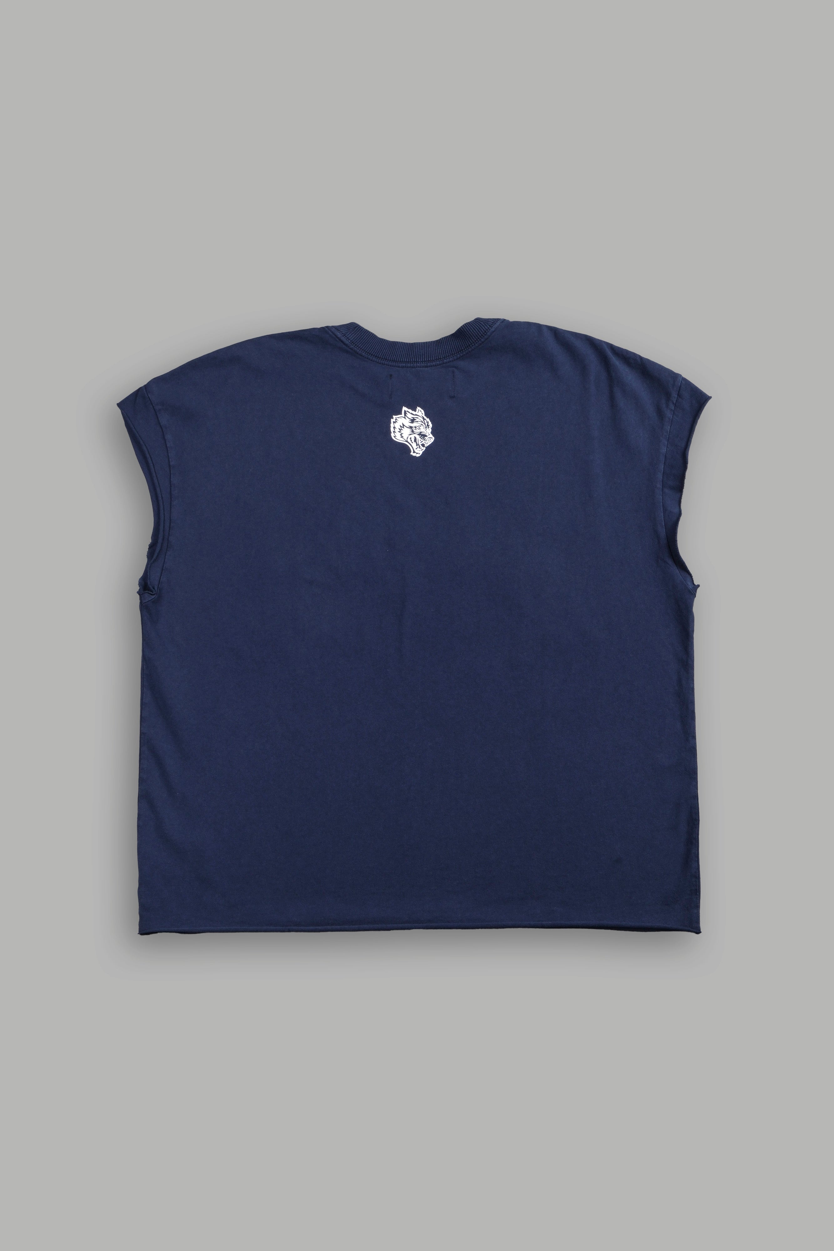 Ssddnfgu Bushido Grunge Cut-Off Mid Length Raw Hem Tee in Navy