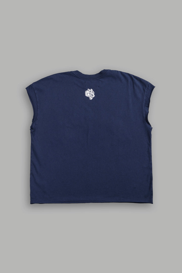 Ssddnfgu Bushido Grunge Cut-Off Mid Length Raw Hem Tee in Navy