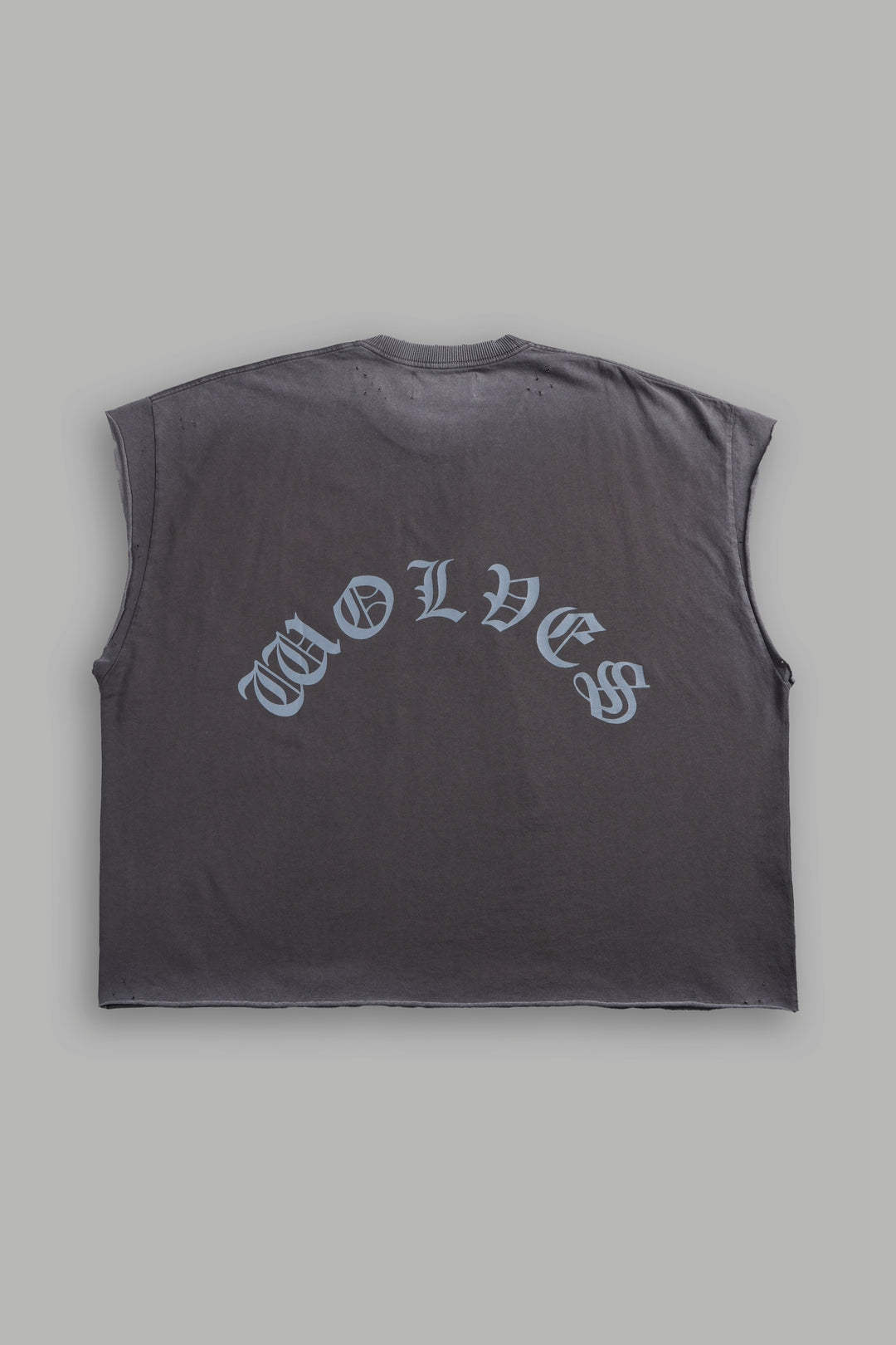 DSVD Legacy Distressed Grunge Cut-Off Mid-Length Raw Hem Tee in Wolf Gray