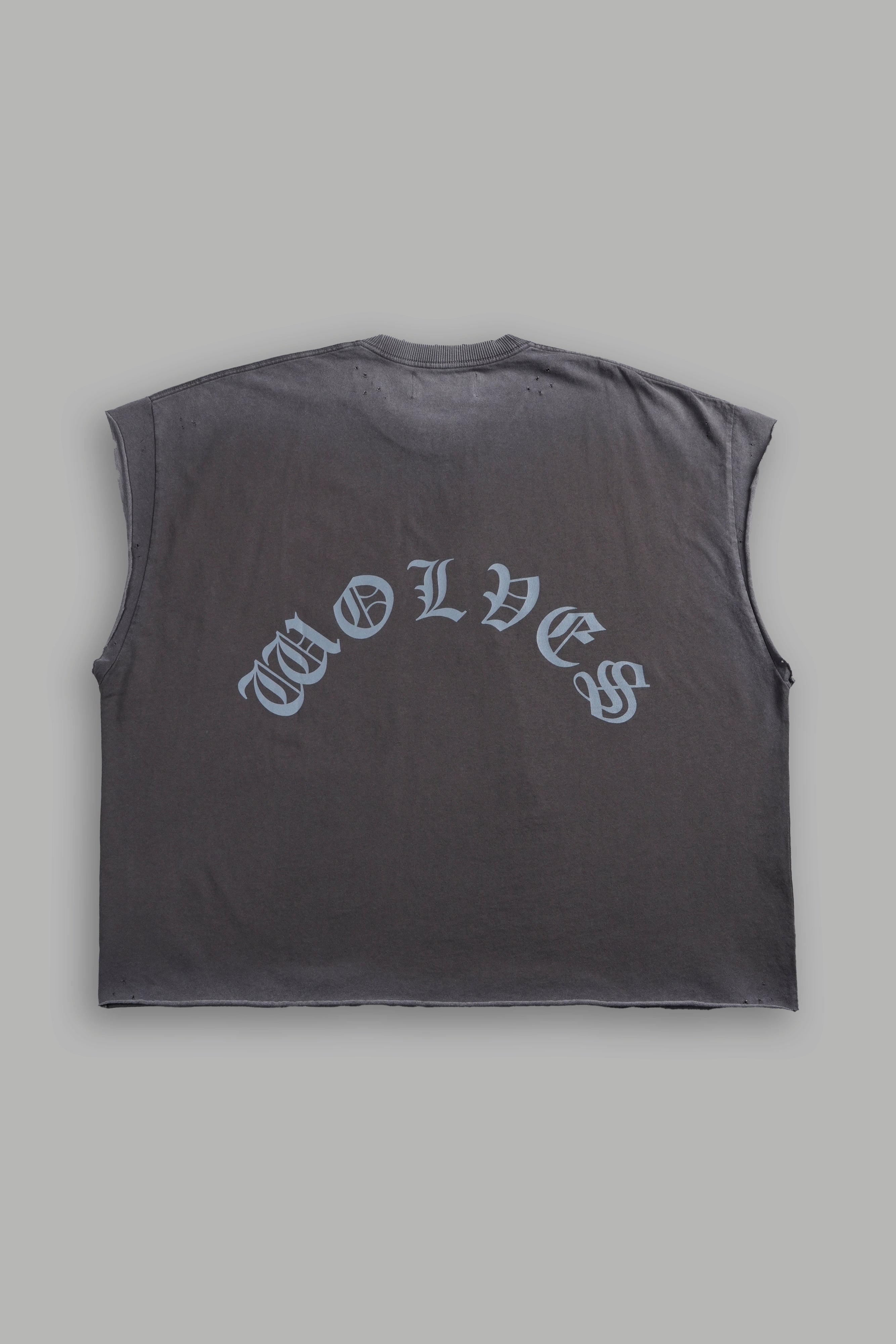 DSVD Legacy Distressed Grunge Cut-Off Mid-Length Raw Hem Tee in Wolf Gray