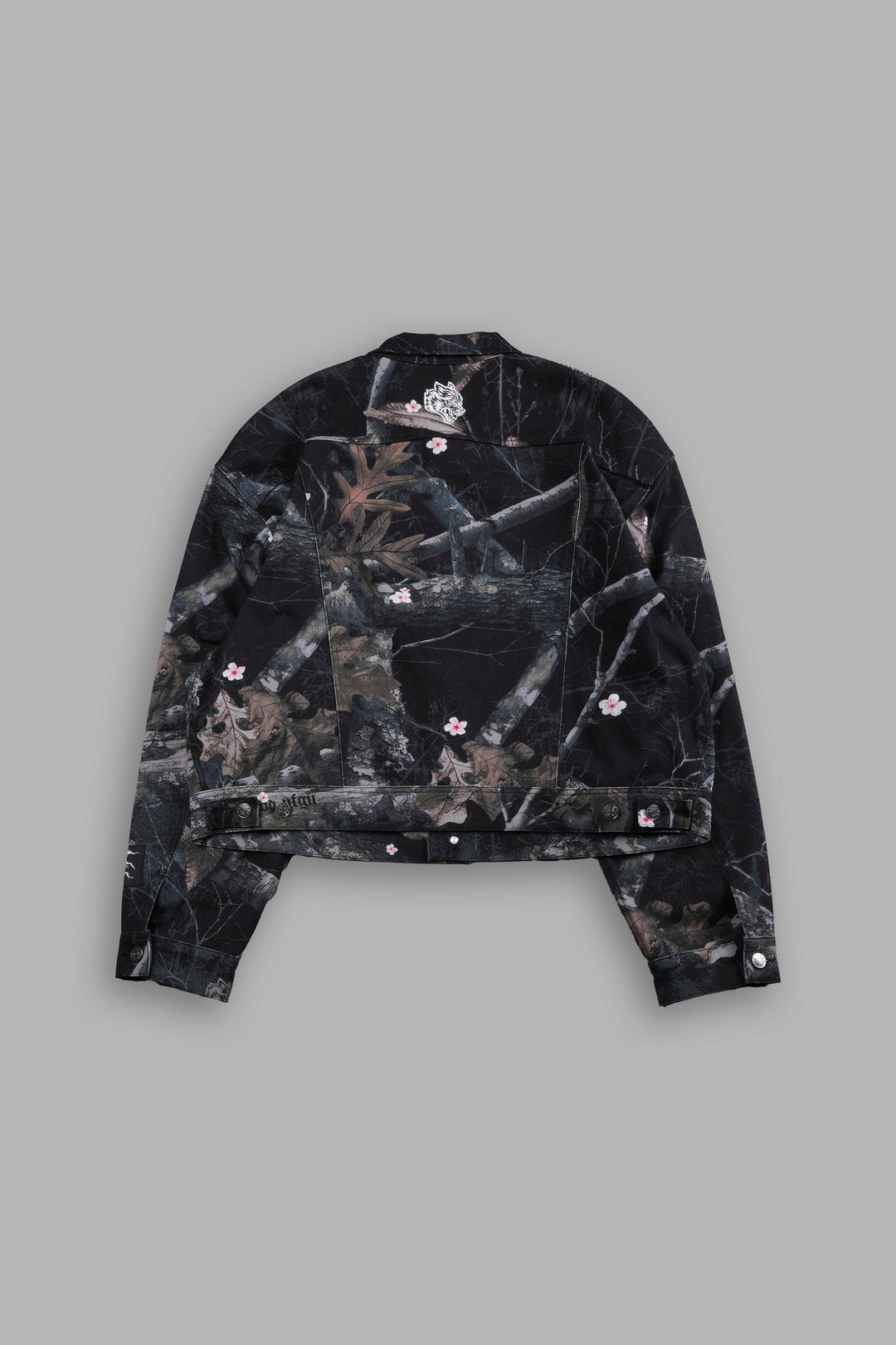 Forged From Iron Cropped American Denim Jacket in Darc Blossom Woodland Camo
