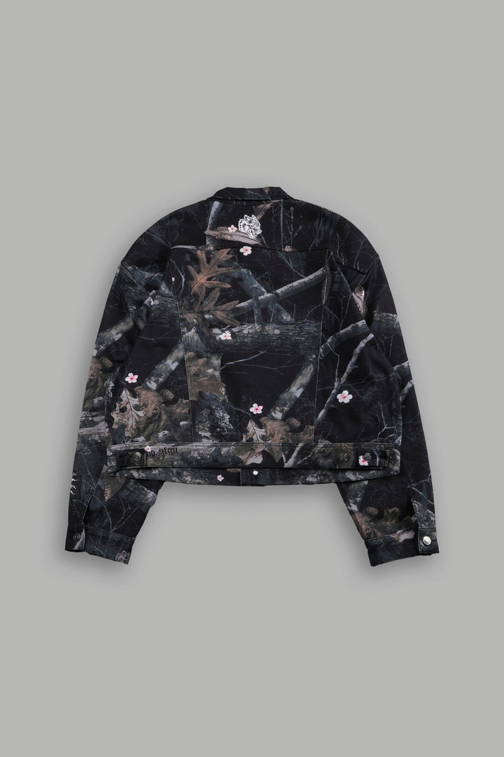 Forged From Iron Cropped American Denim Jacket in Darc Blossom Woodland Camo