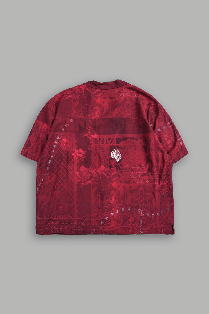 Wolves Pyramid Romero Mid Length Button Up In Rosas De Sangre