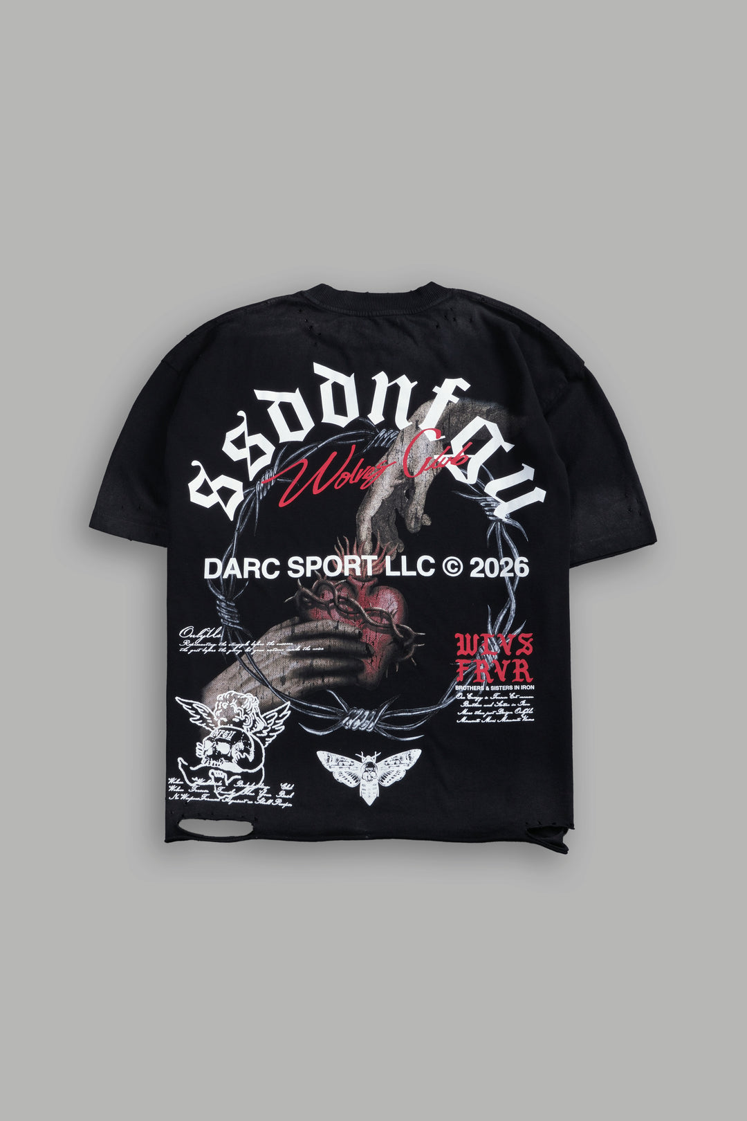 Mi Corazon Distressed Grunge Tee in Black Drift Wash