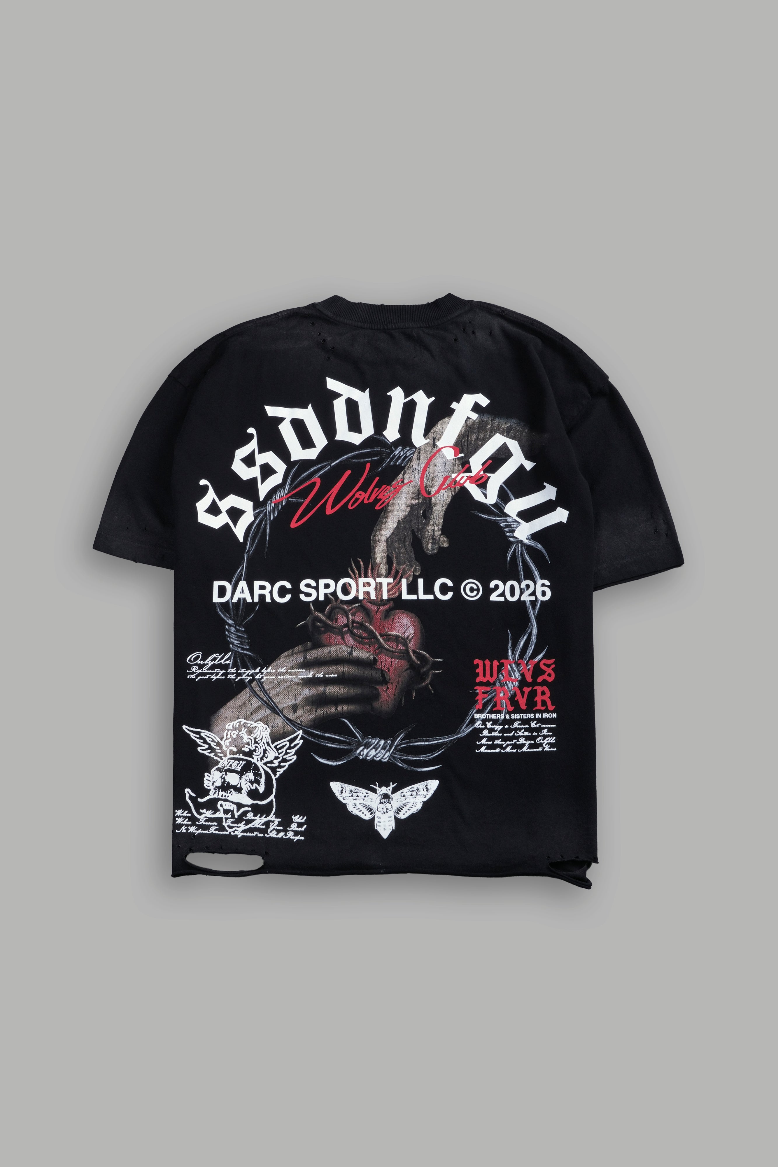 Mi Corazon Distressed Grunge Tee in Black Drift Wash