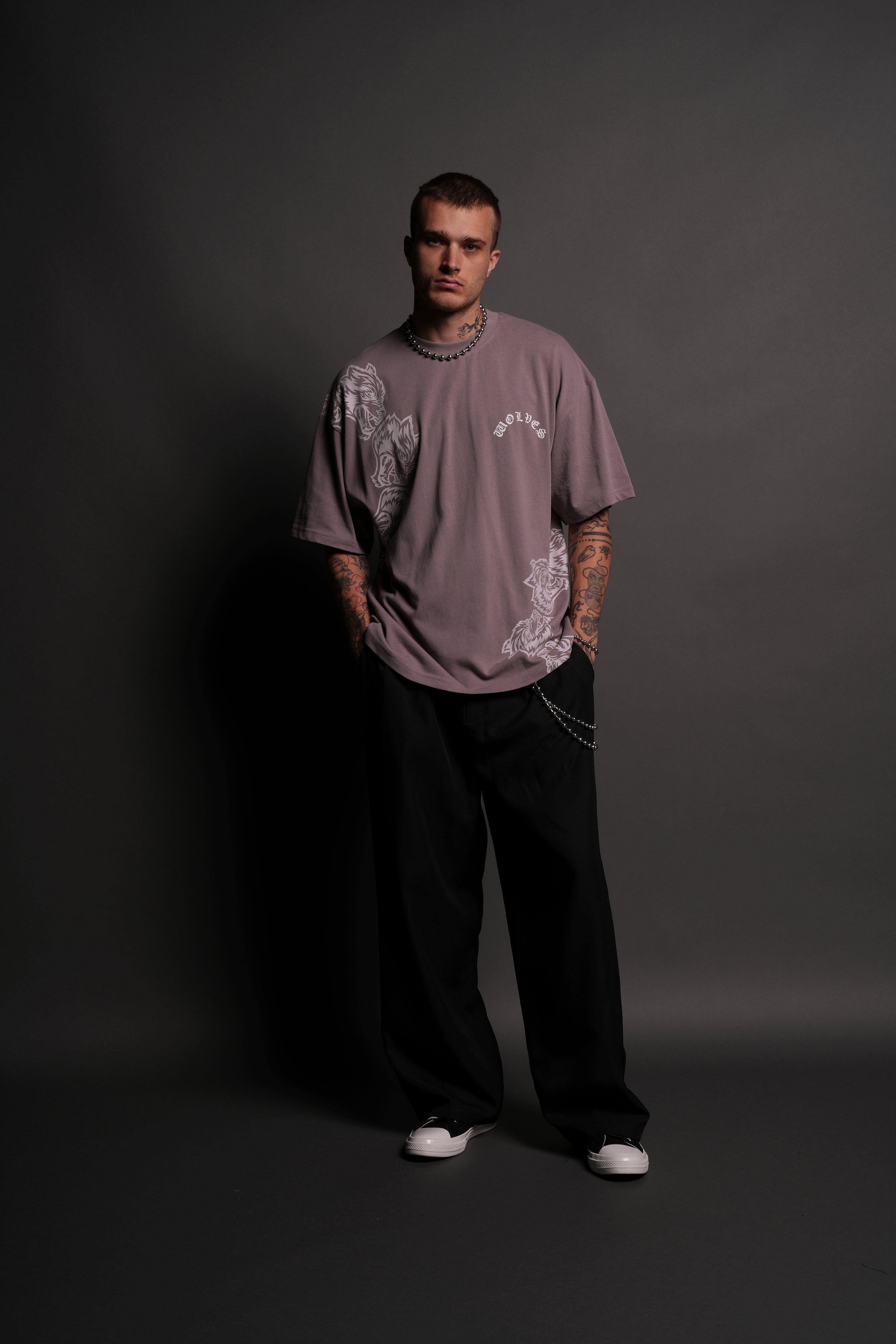 Surrounded By Family "Premium" Oversized Tee in Pale Gray