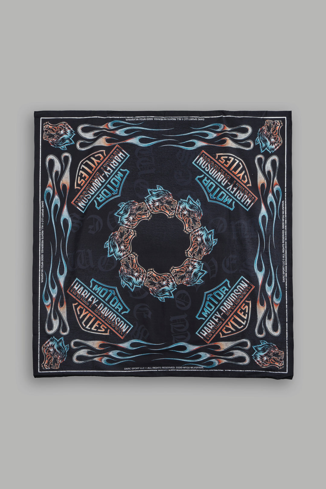 Wolves Chrome Flames Babushka Scarf in Black