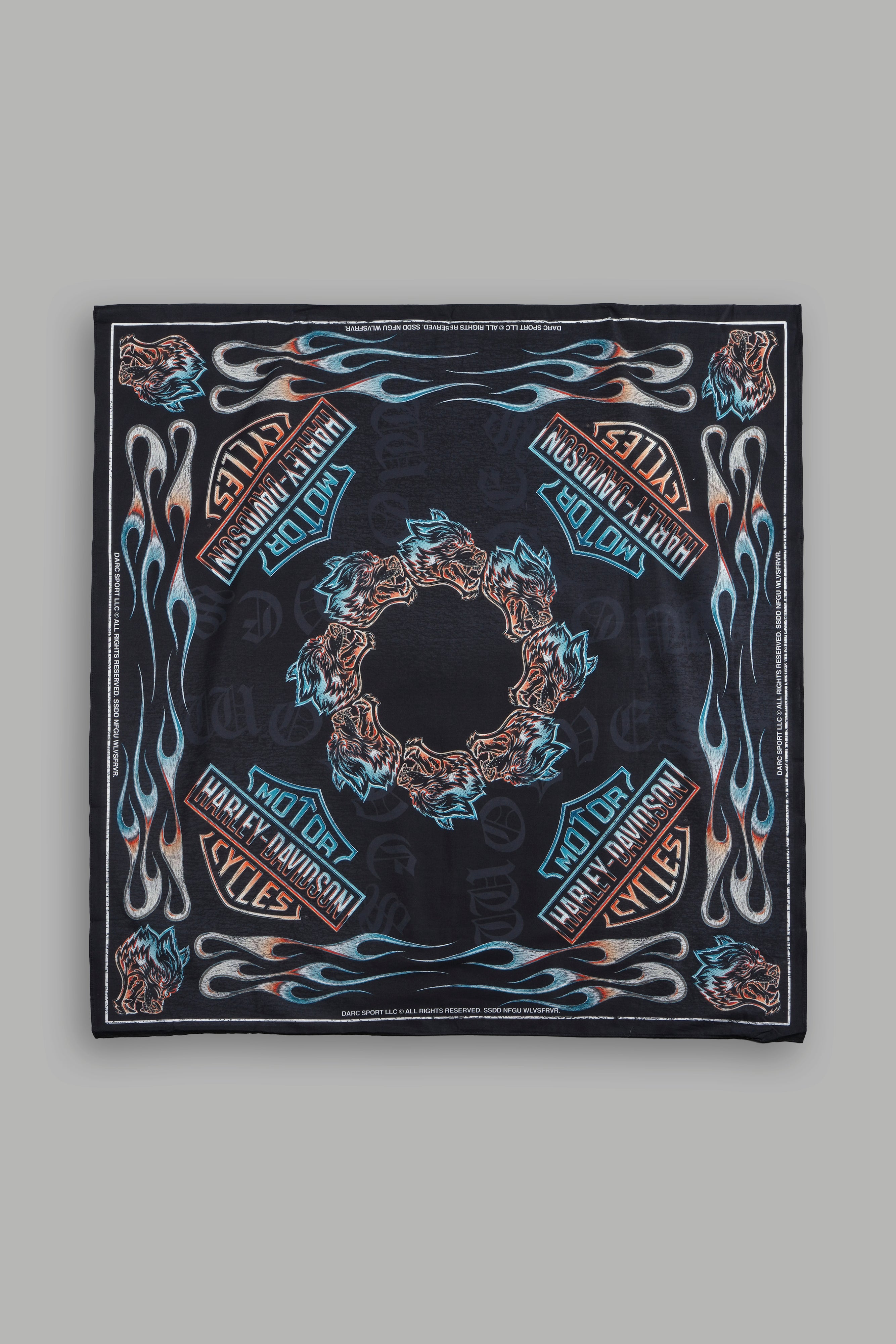 Wolves Chrome Flames Babushka Scarf in Black