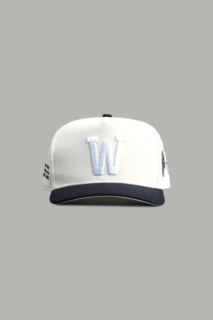 Kitsune and Oni Cherubs A Frame Snapback in Cream/Black