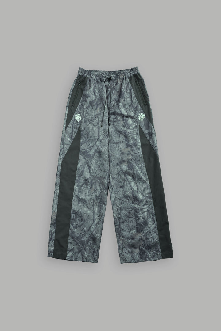 Dual Wolf Chopper Brolic Unisex Track Pants in Driftwood Wolf Forest Camo