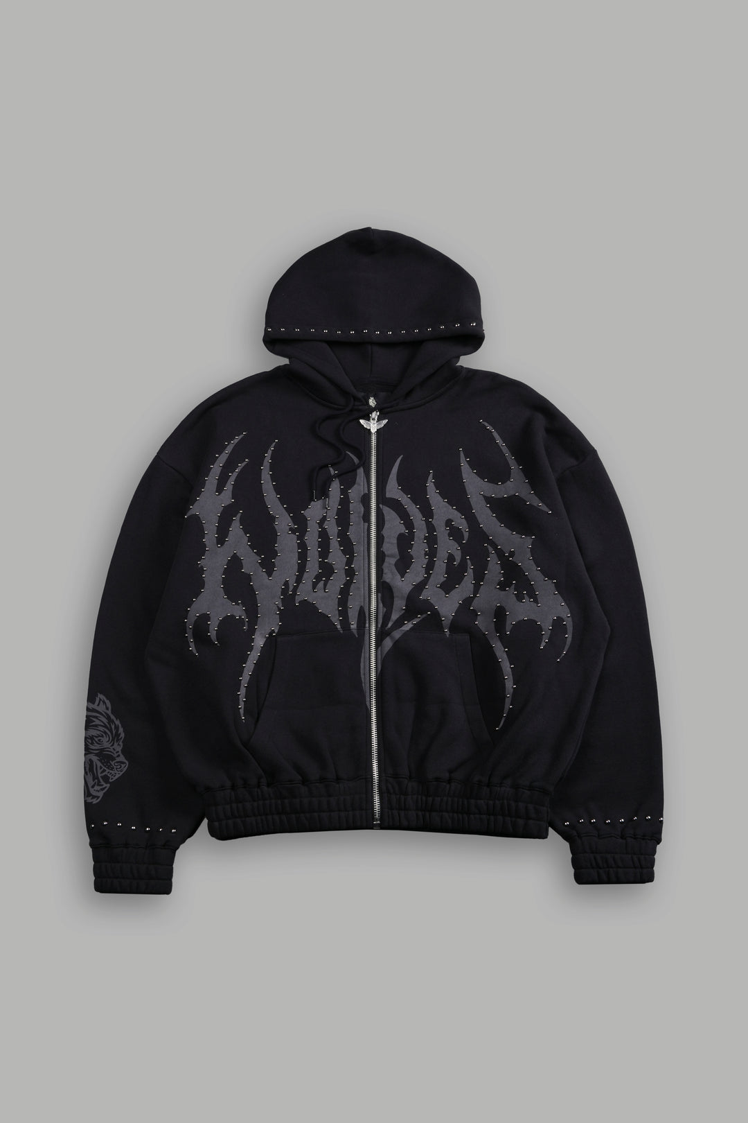 Studded Hesh "Chambers" Zip Hoodie in Black