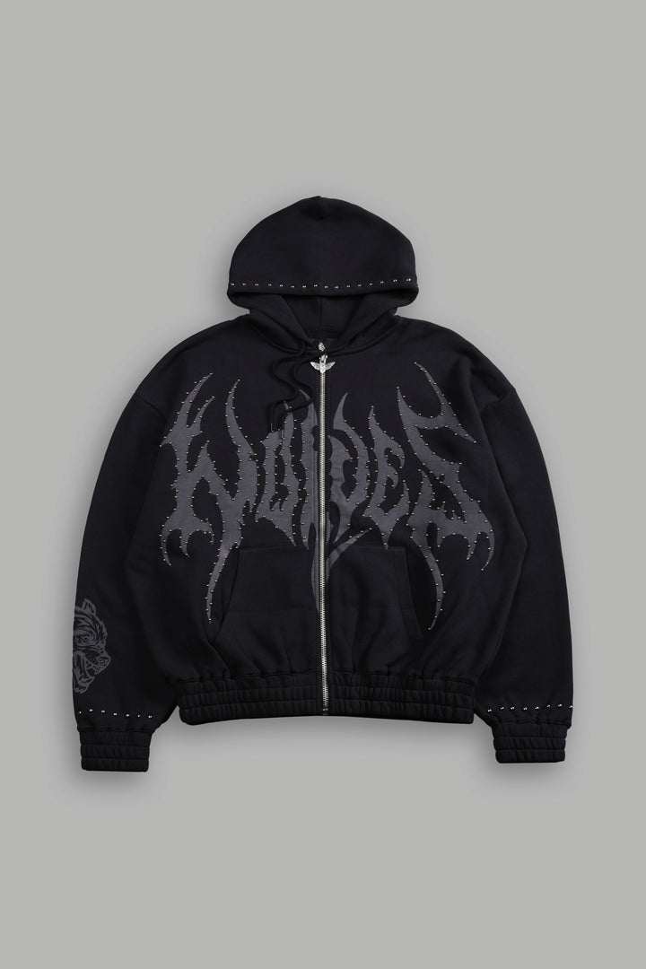 Studded Hesh "Chambers" Zip Hoodie in Black