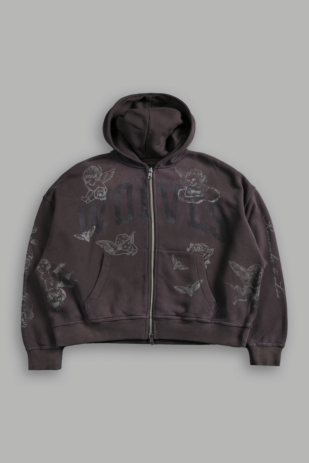 Fallen Cherub Vex Double Zip Hoodie in Darc Brown Drift Wash