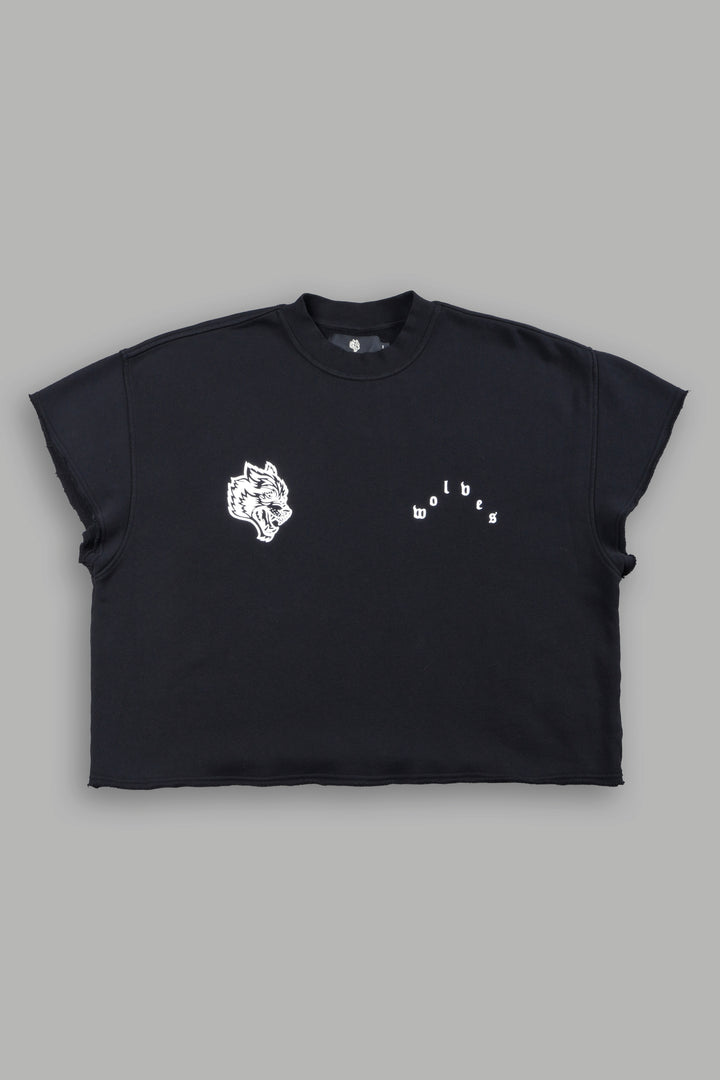 Wolf Pyramid Raw Hem Box Cut Cap Sleeve London Crewneck In Black