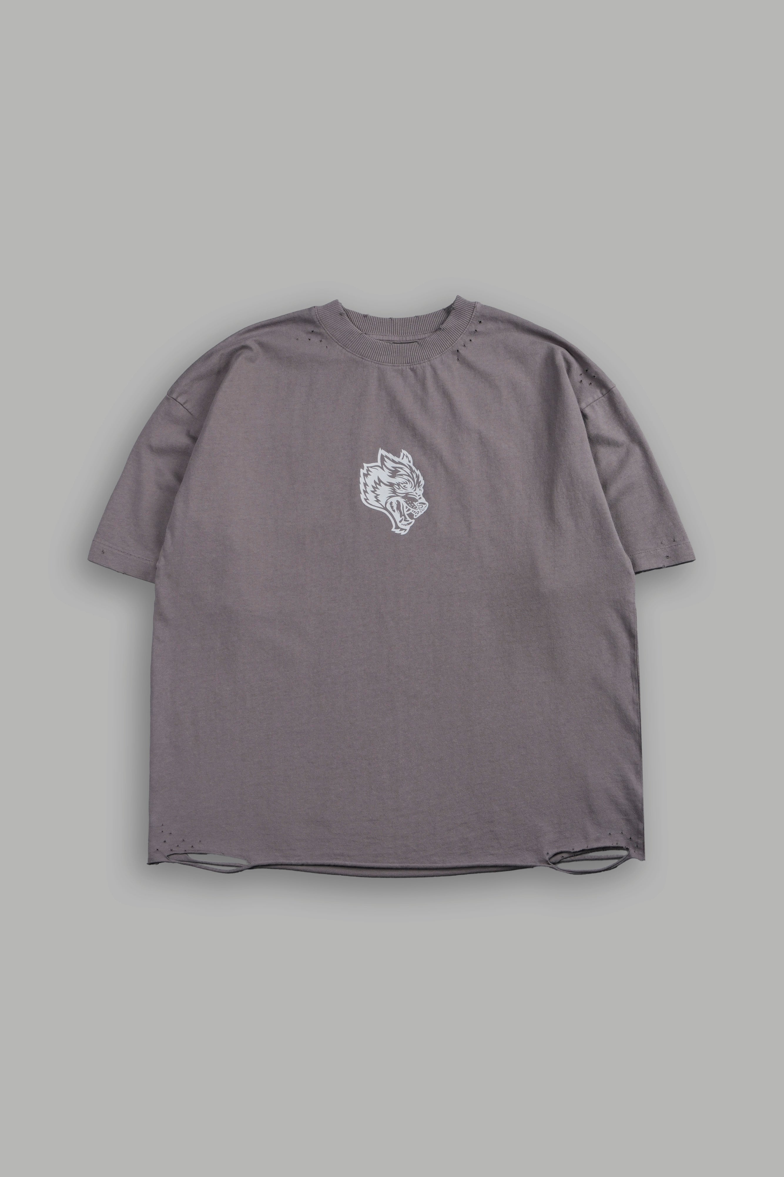 Wolves Oni Cherub Distressed Grunge Unisex Tee in Slate Gray