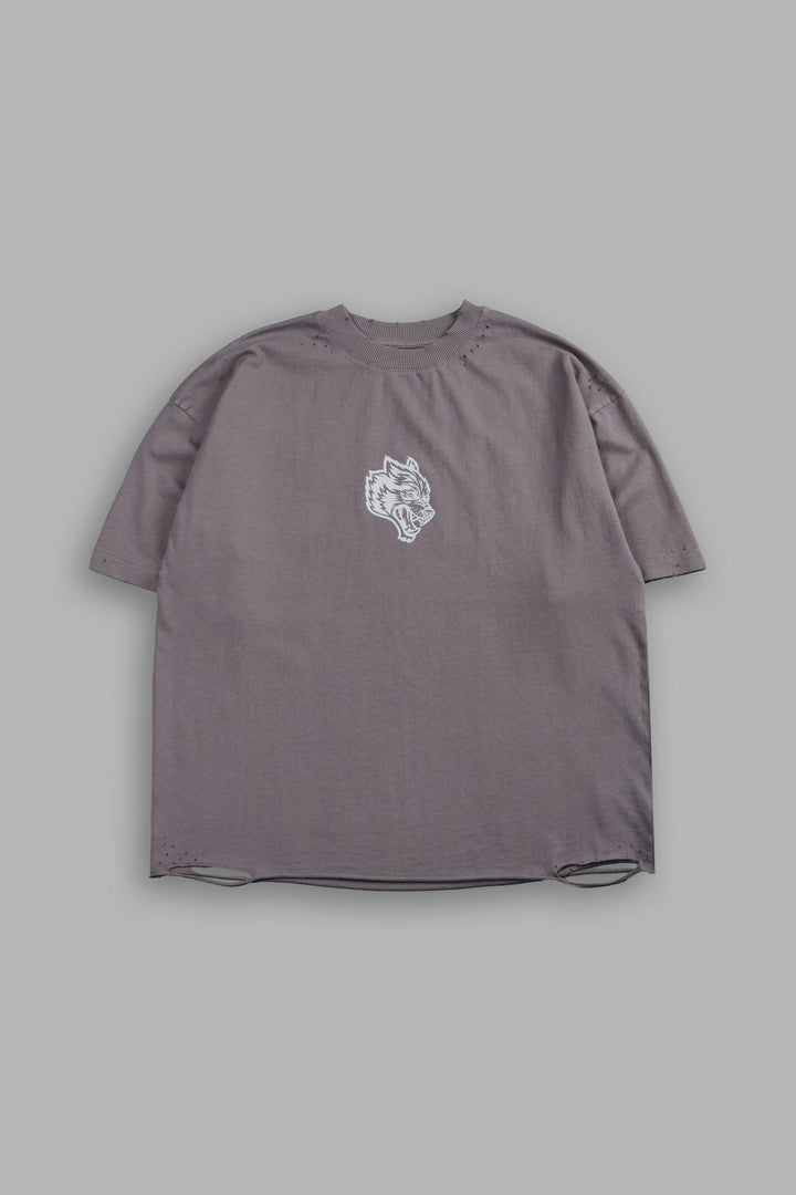Wolves Oni Cherub Distressed Grunge Unisex Tee in Slate Gray