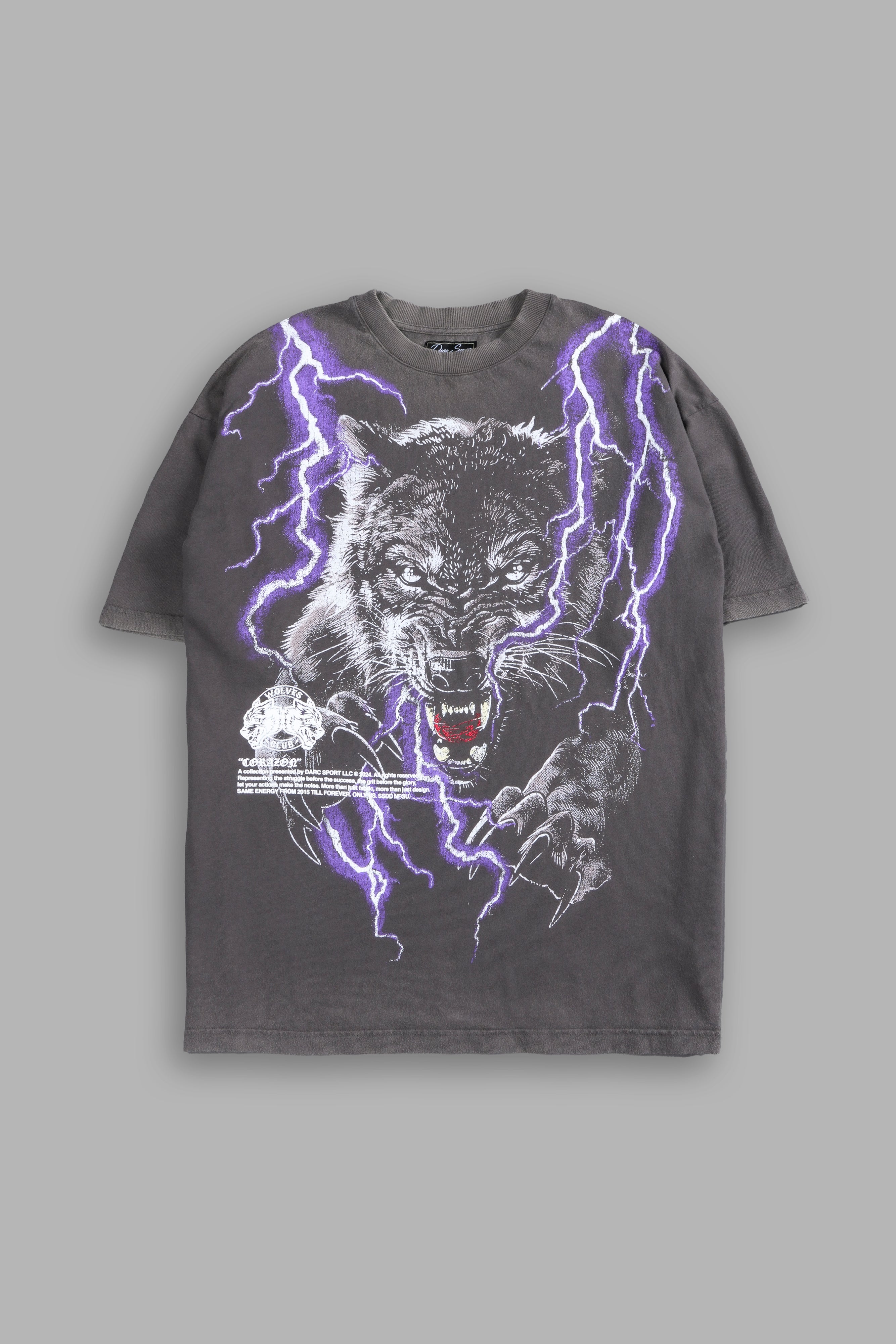 Trust Your Instinct "Premium Vintage" Oversized Tee in Wolf Gray/Purple Lightning