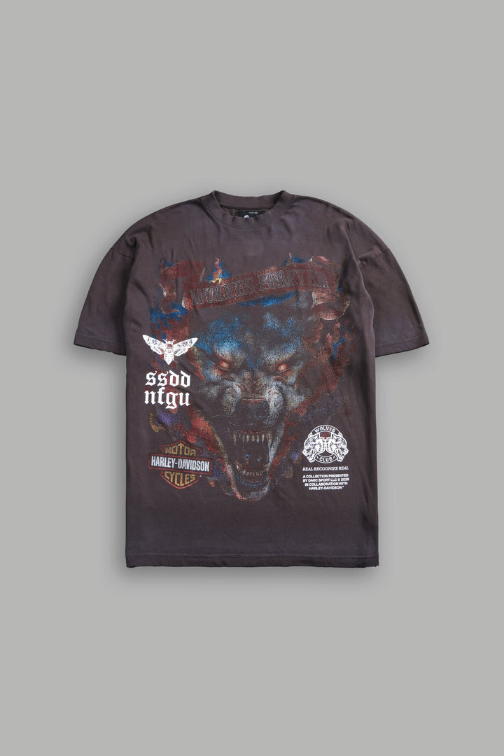 Inferno Wolf "Premium" Oversized Tee in Darc Brown Drift Wash