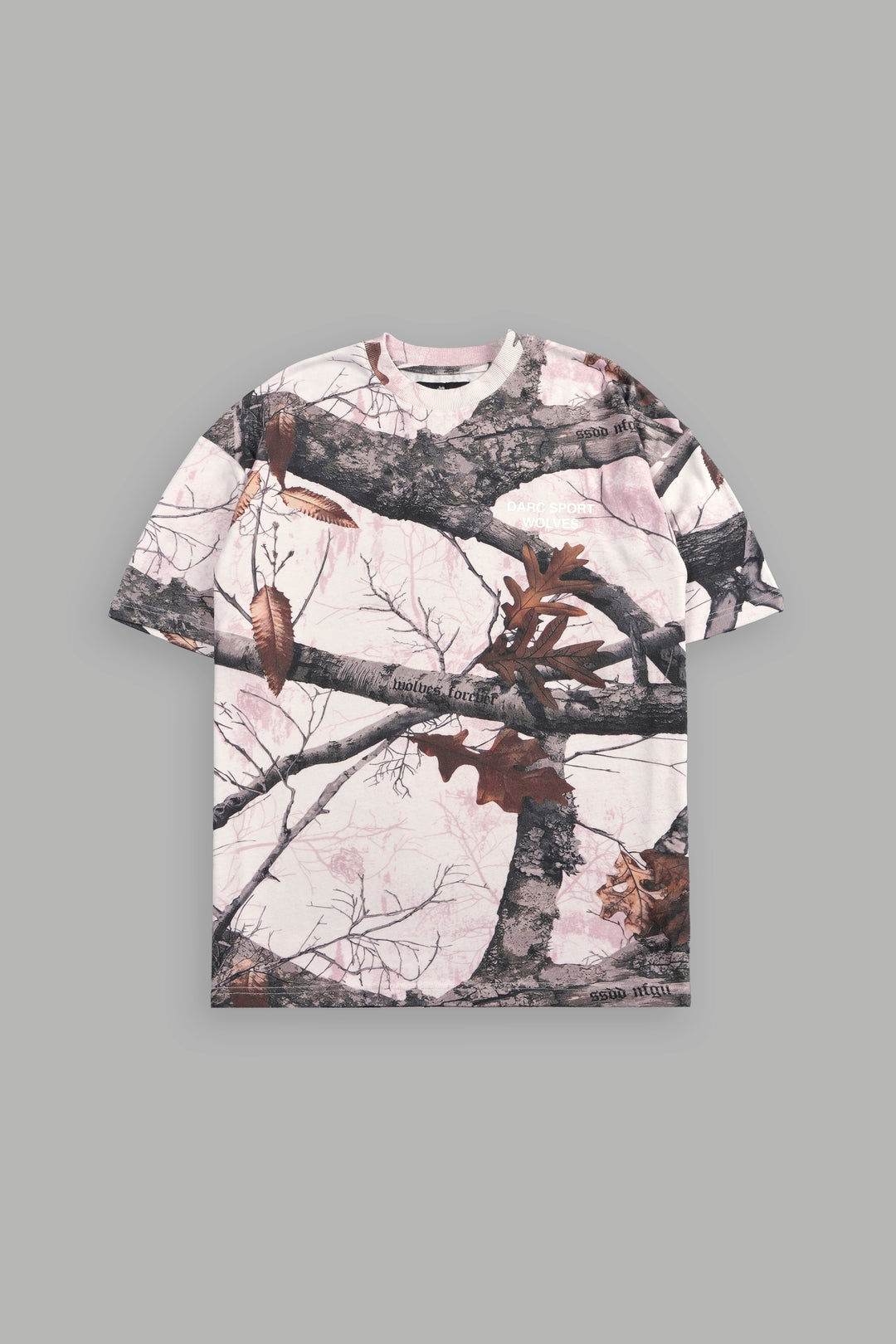 Darc Sport Wolves "Premium" Oversized Tee in Brown/Light Mauve Woodland Camo