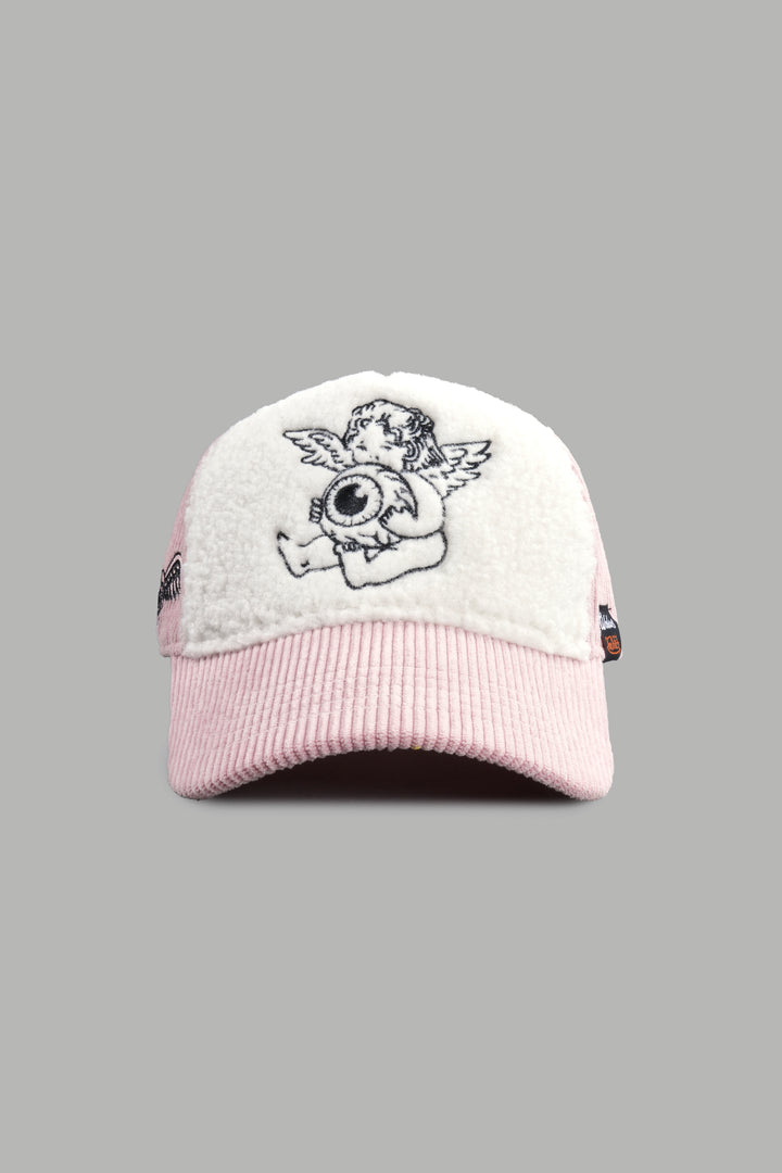 Cherub Eyeball Corduroy Trucker Hat in Bubblegum
