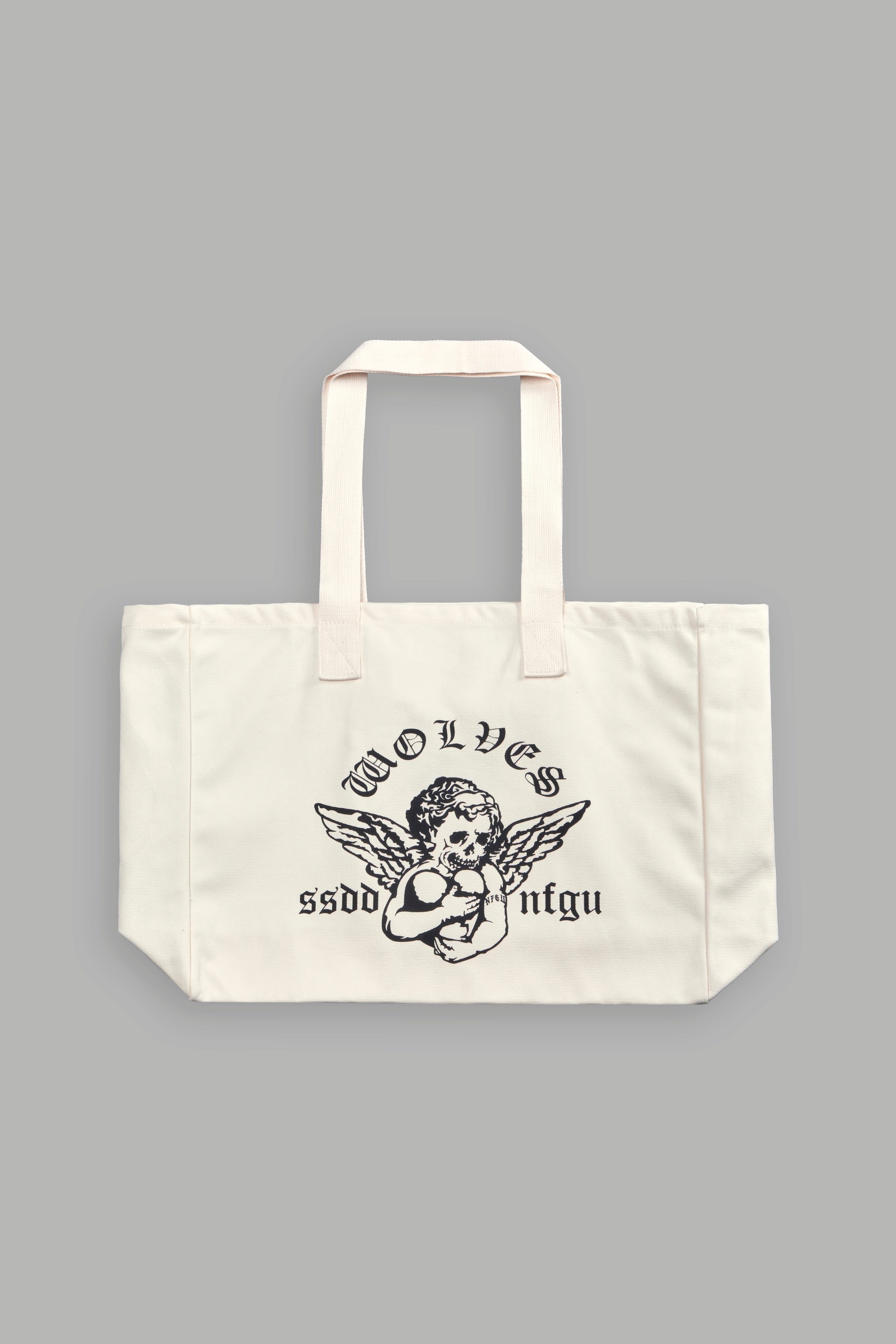Shielded Heart Canvas Tote Bag in Cream