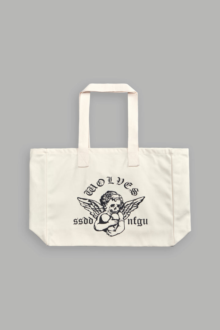 Shielded Heart Canvas Tote Bag in Cream