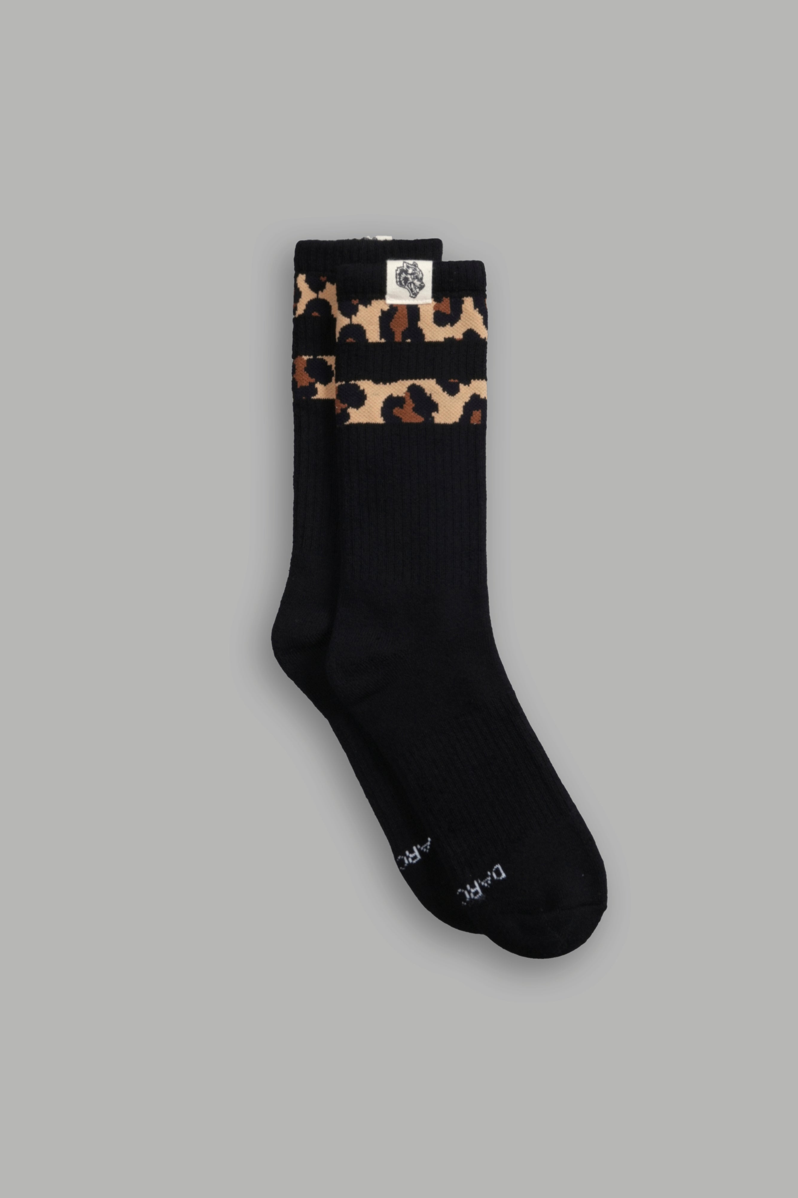 2 Stripe Wolf Patch Classic Socks in Black/Clay Leopard