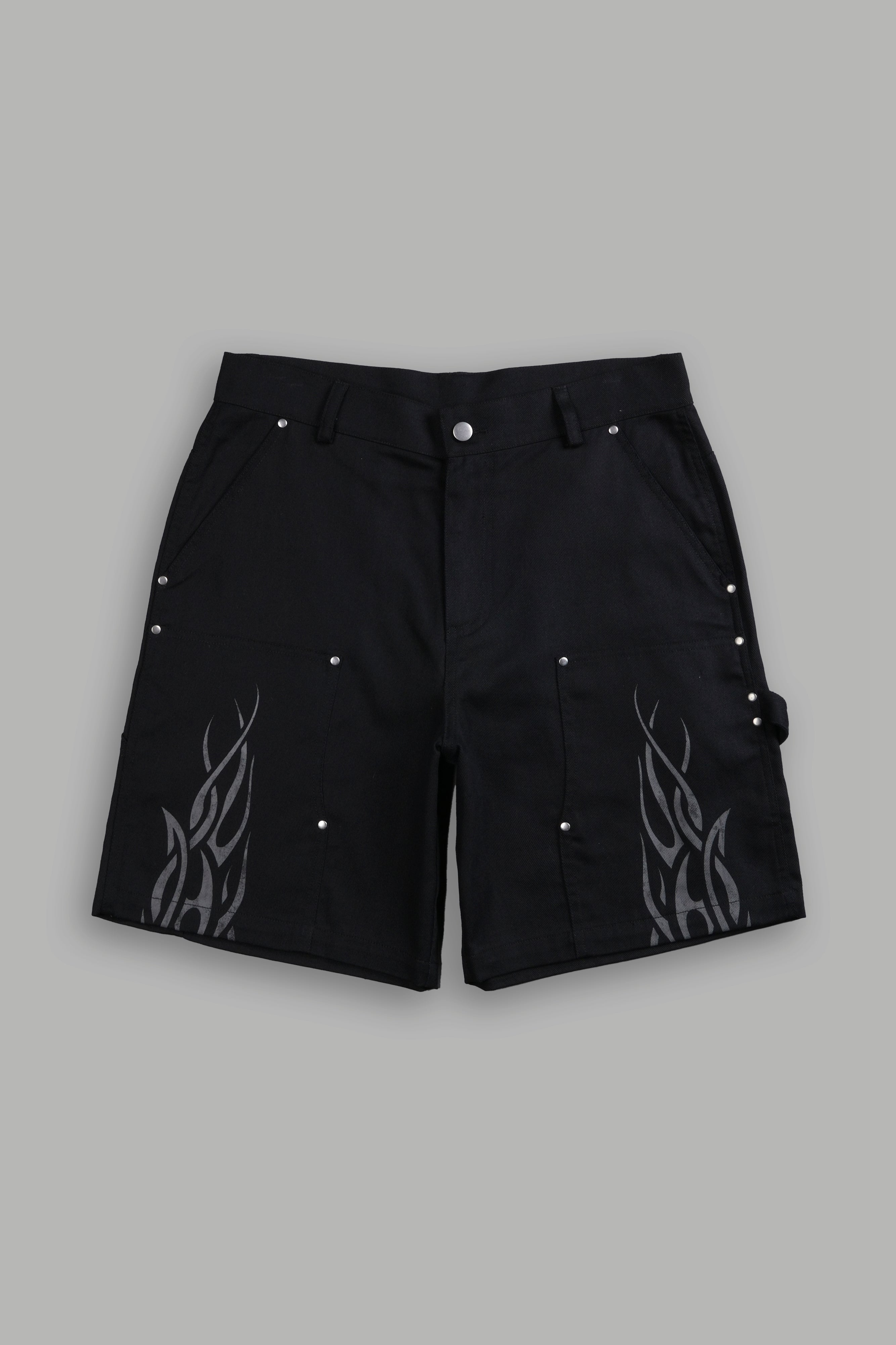 Finite Flame Oversized Clark Utility Shorts in Black