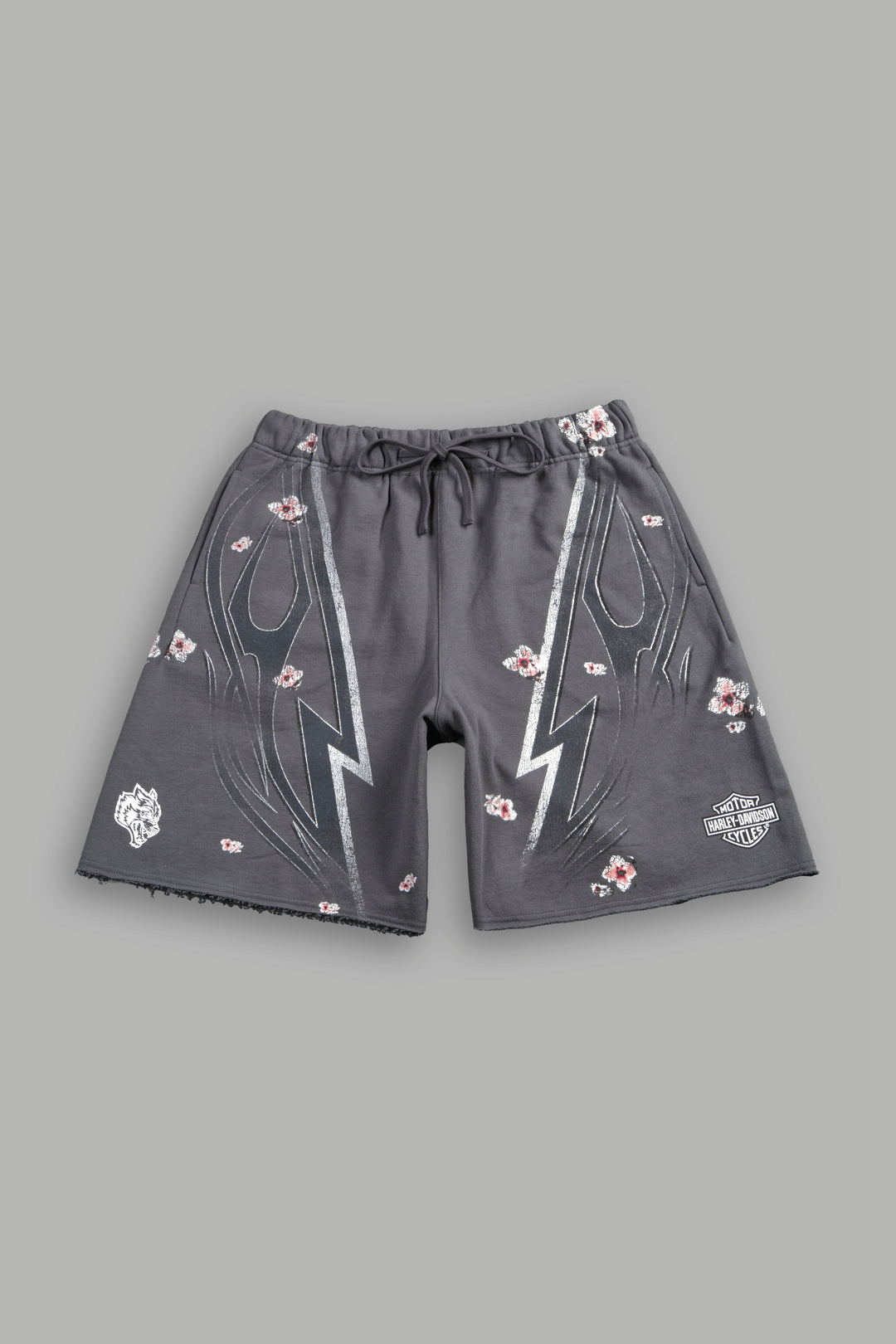 Iron Sakura Grunge Oversized Raw Hem Post Lounge Sweat Shorts in Slate Gray