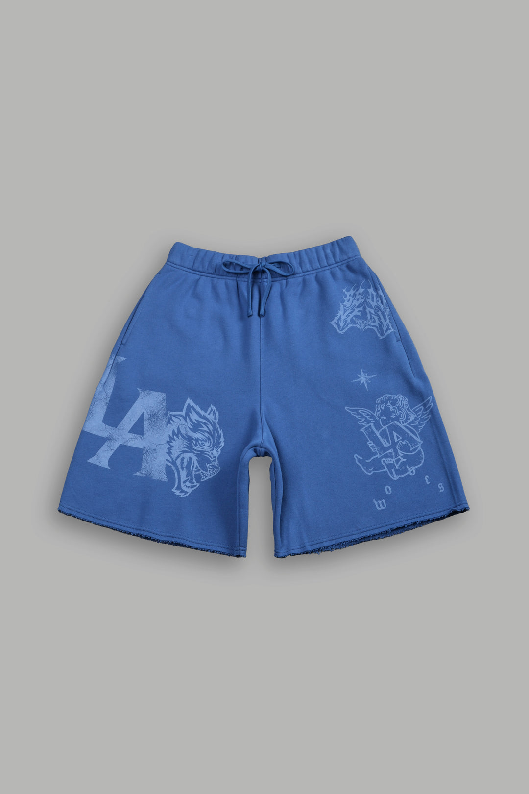 Homage To La Raw Hem Oversized Post Lounge Sweat Shorts in La Blue