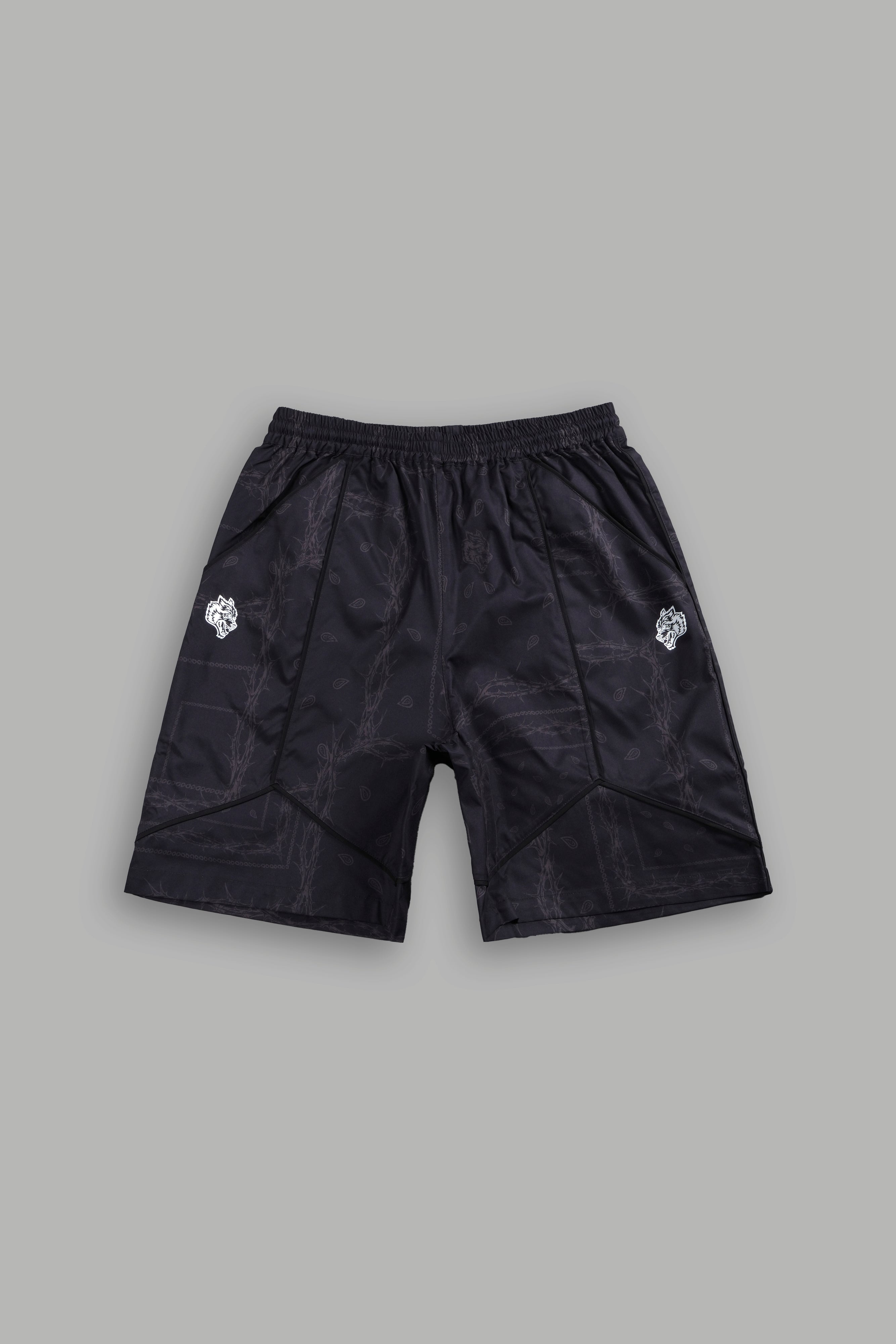 Dual Mens Quinn Track Shorts in Black Thorn Paisley