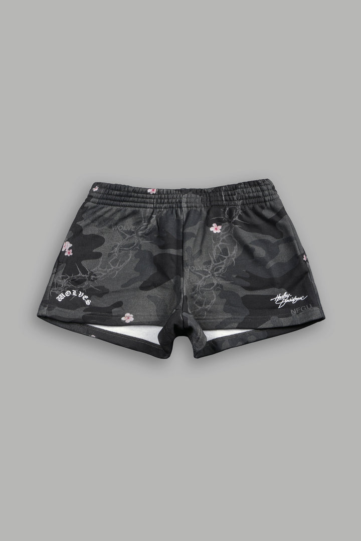 Harley Wolves Ellie Sweat Shorts in Warrior In A Garden Black Camo