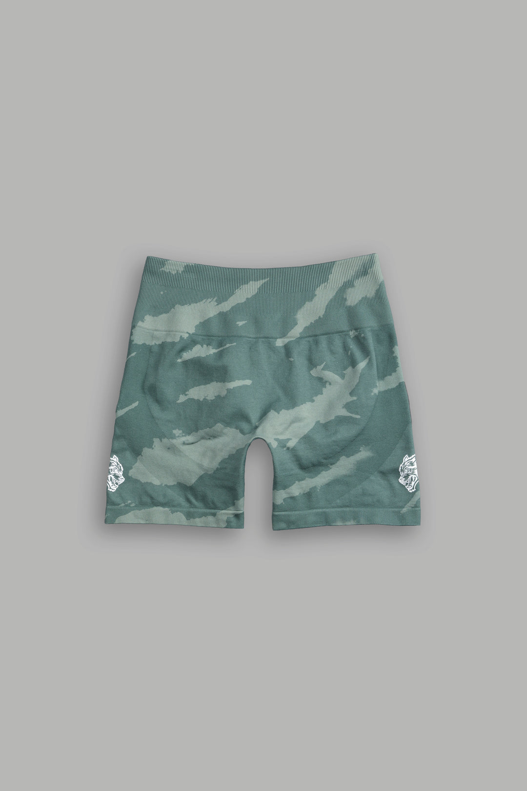 Dual Wolf Everson Seamless "Training" Shorts in Hunter Green Native Camo
