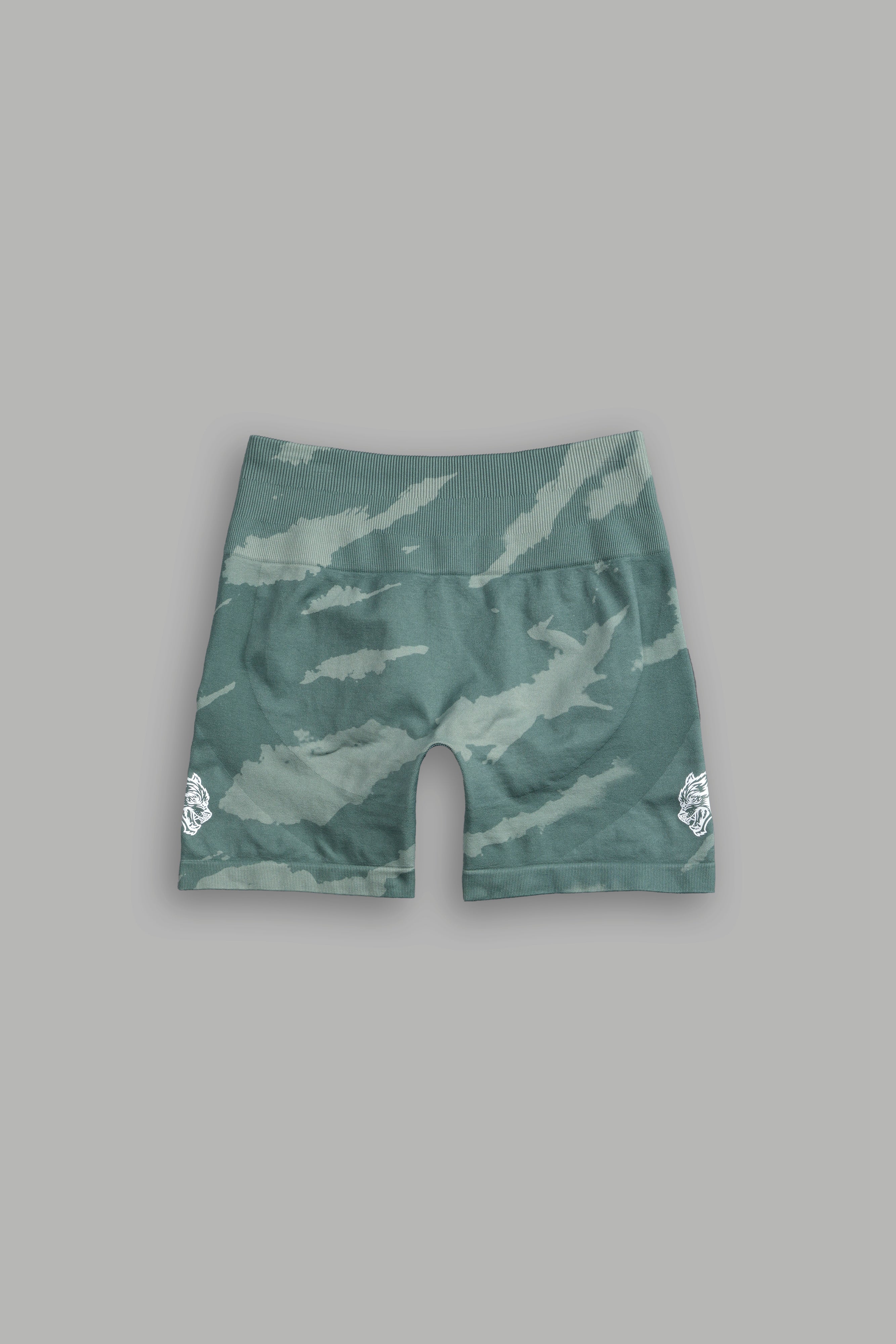 Dual Wolf Everson Seamless "Training" Shorts in Hunter Green Native Camo