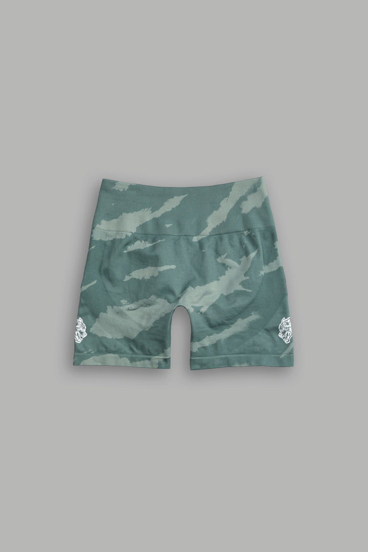 Dual Wolf Everson Seamless "Training" Shorts in Hunter Green Native Camo