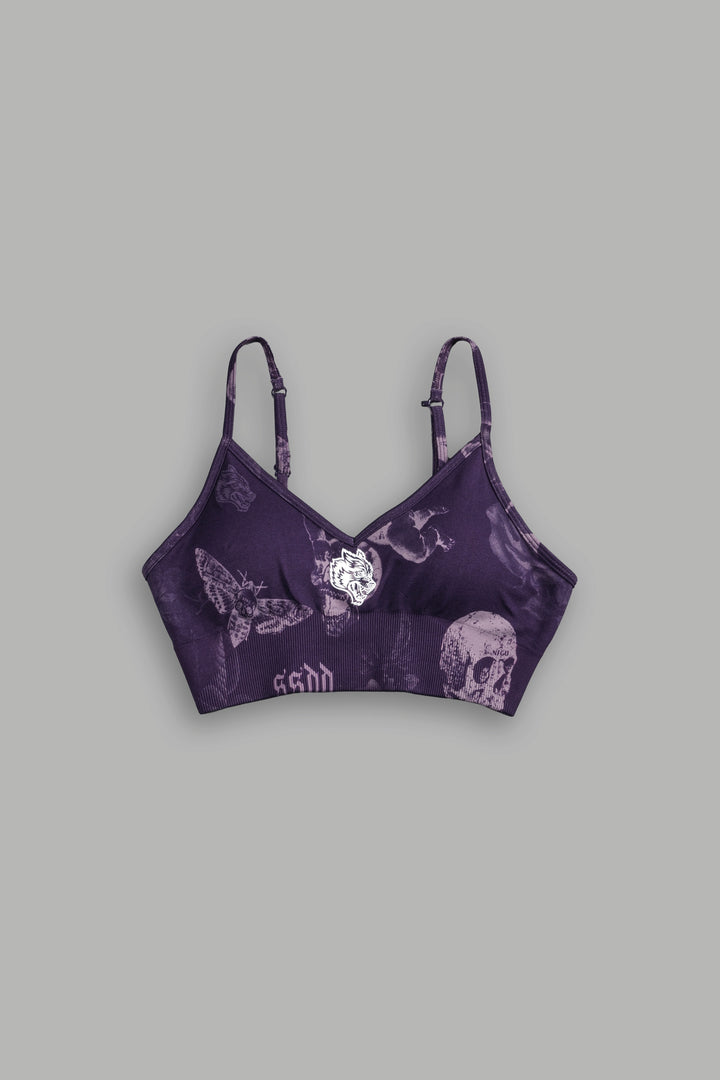 Single Wolf "Everson" Seamless Sports Bra in Leopard Purple Vanitas Flora